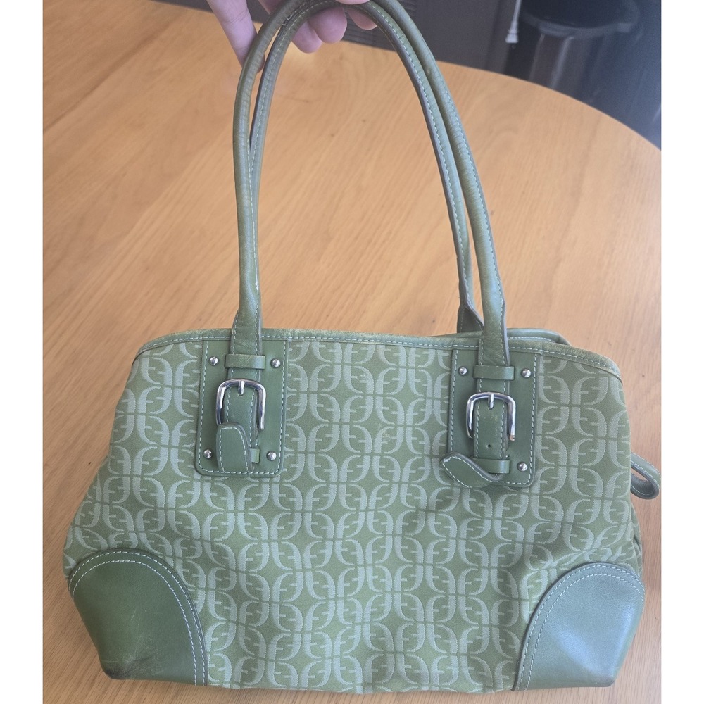 Vtg Y2K Fossil Monogram Shoulder Bag Lime Green Canvas Leather Trim Charm